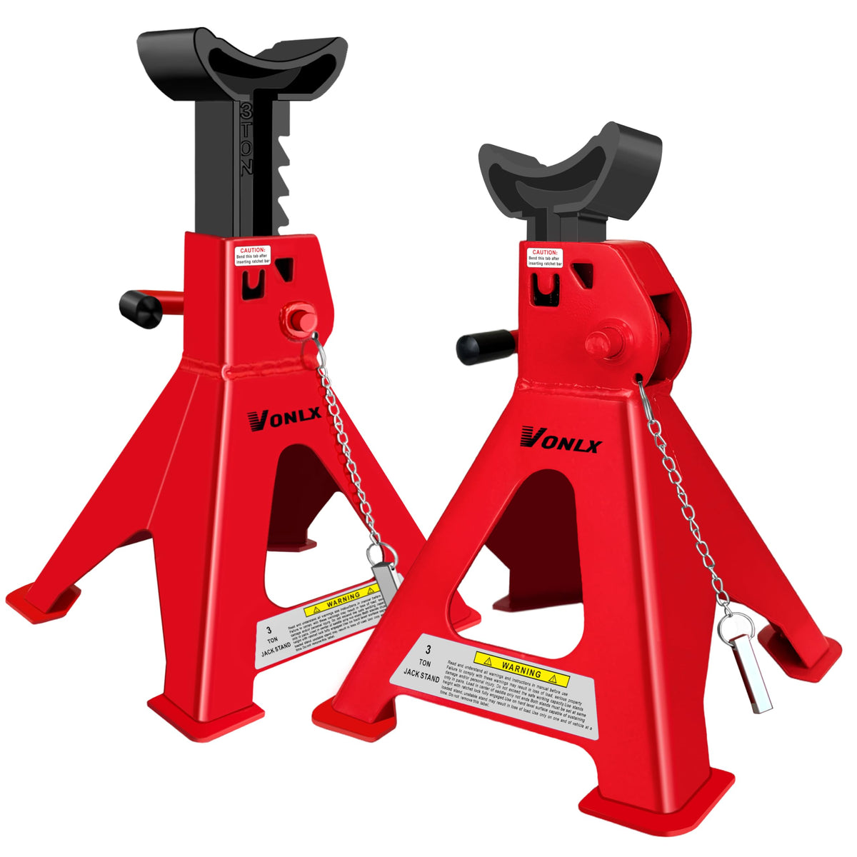VONLX front view of two jack stands showing stable support and capacity