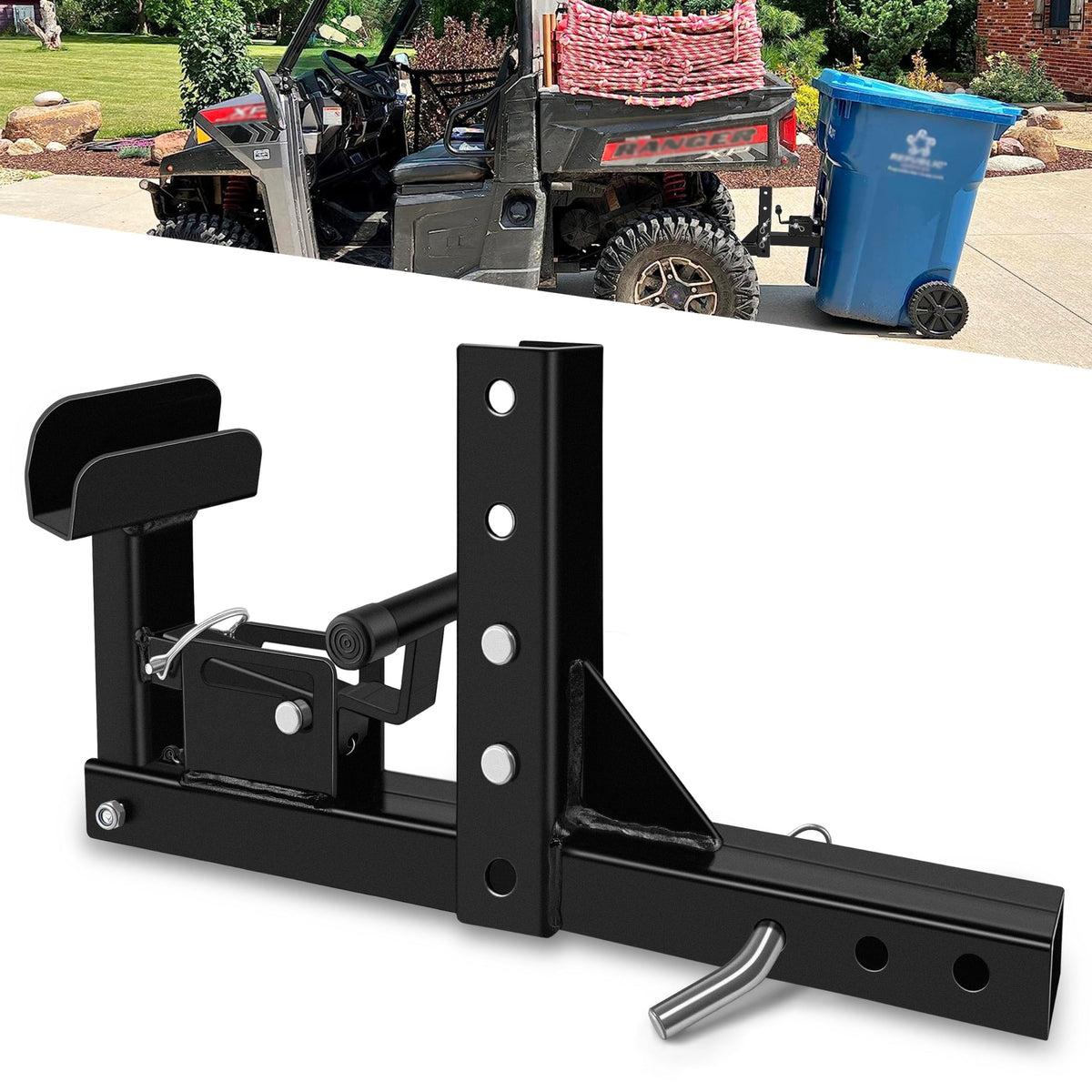 VONLX front view of hitch carrier showing full profile and easy mounting benefit