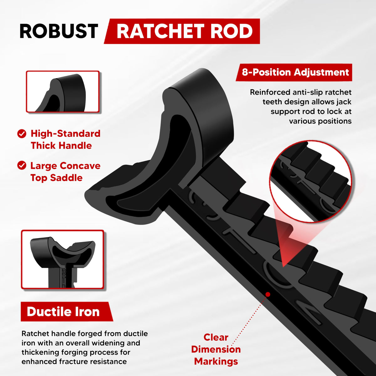 VONLX serrated upright rod detail for secure incremental height locking