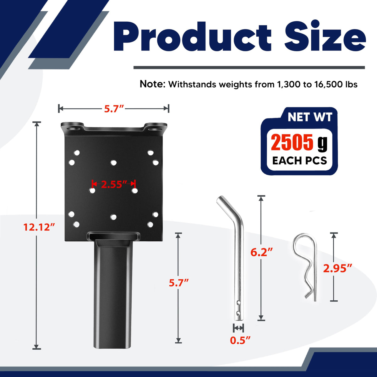 VONLX side profile showing 2" shank for universal hitch compatibility