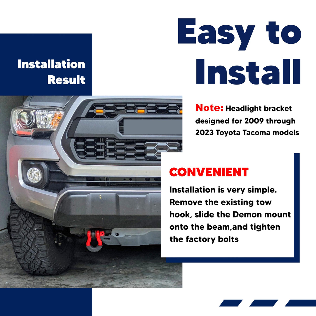 VONLX side profile of bracket revealing mounting alignment with factory tow hook