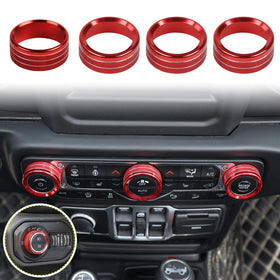 Voodonala front view of four red knob covers showing complete set and benefit of instant interior upgrade