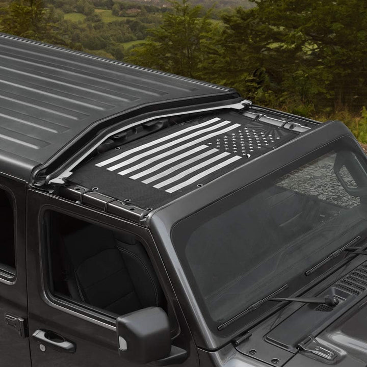 Voodonala front view on Jeep JL showing sun protection benefit