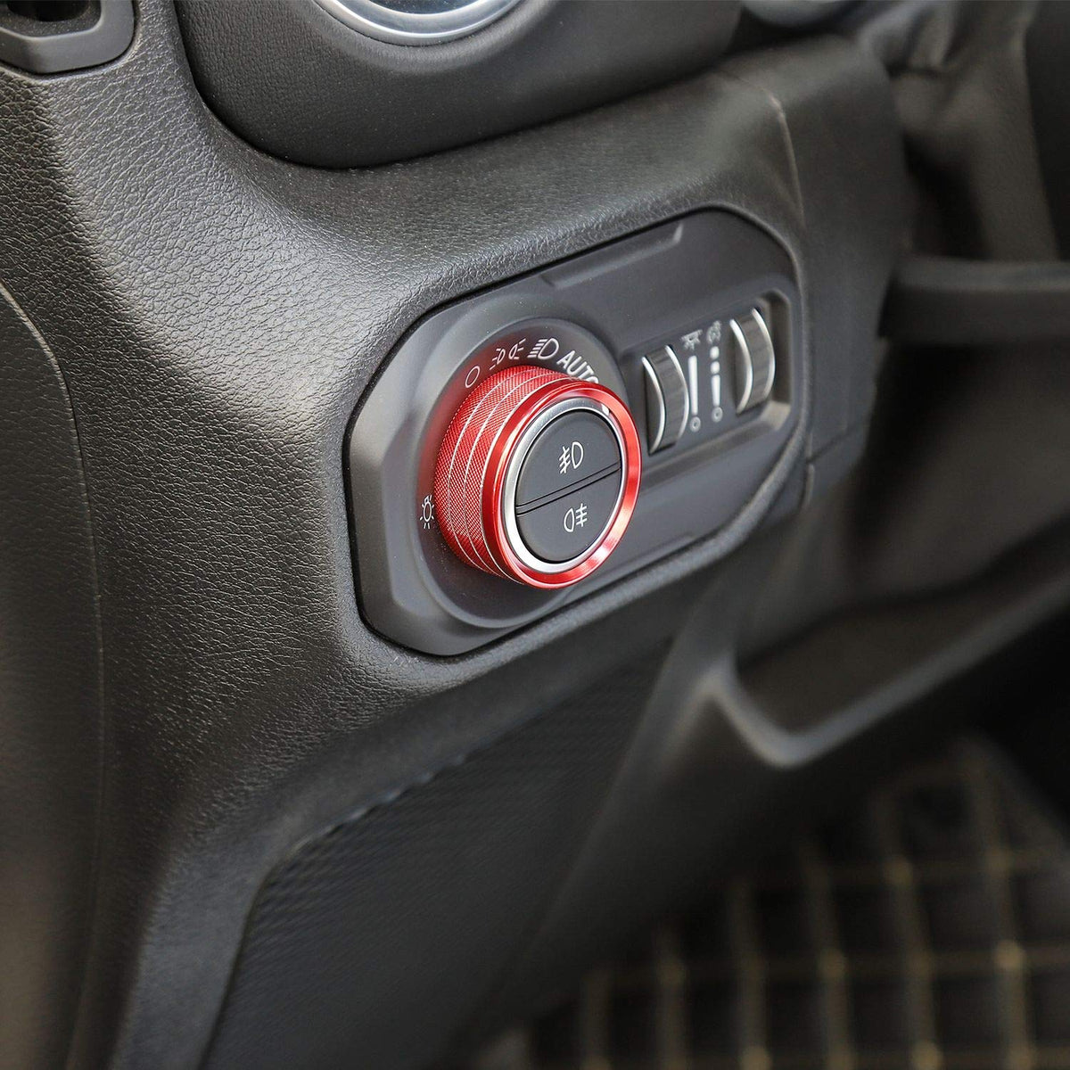 Voodonala installed on Jeep dashboard demonstrating improved grip and visible red accent