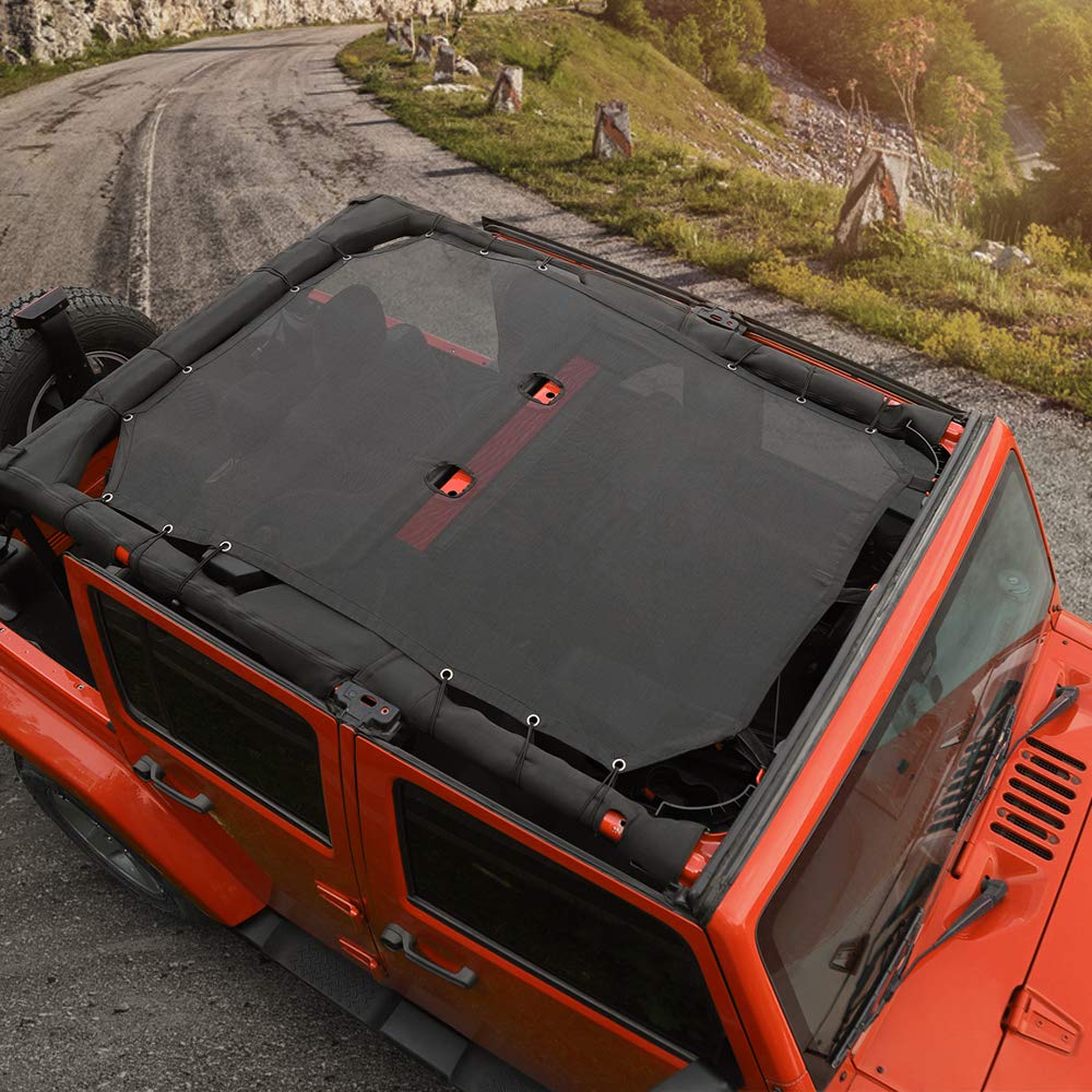 Voodonala front view on Jeep JK showing full coverage and sun protection