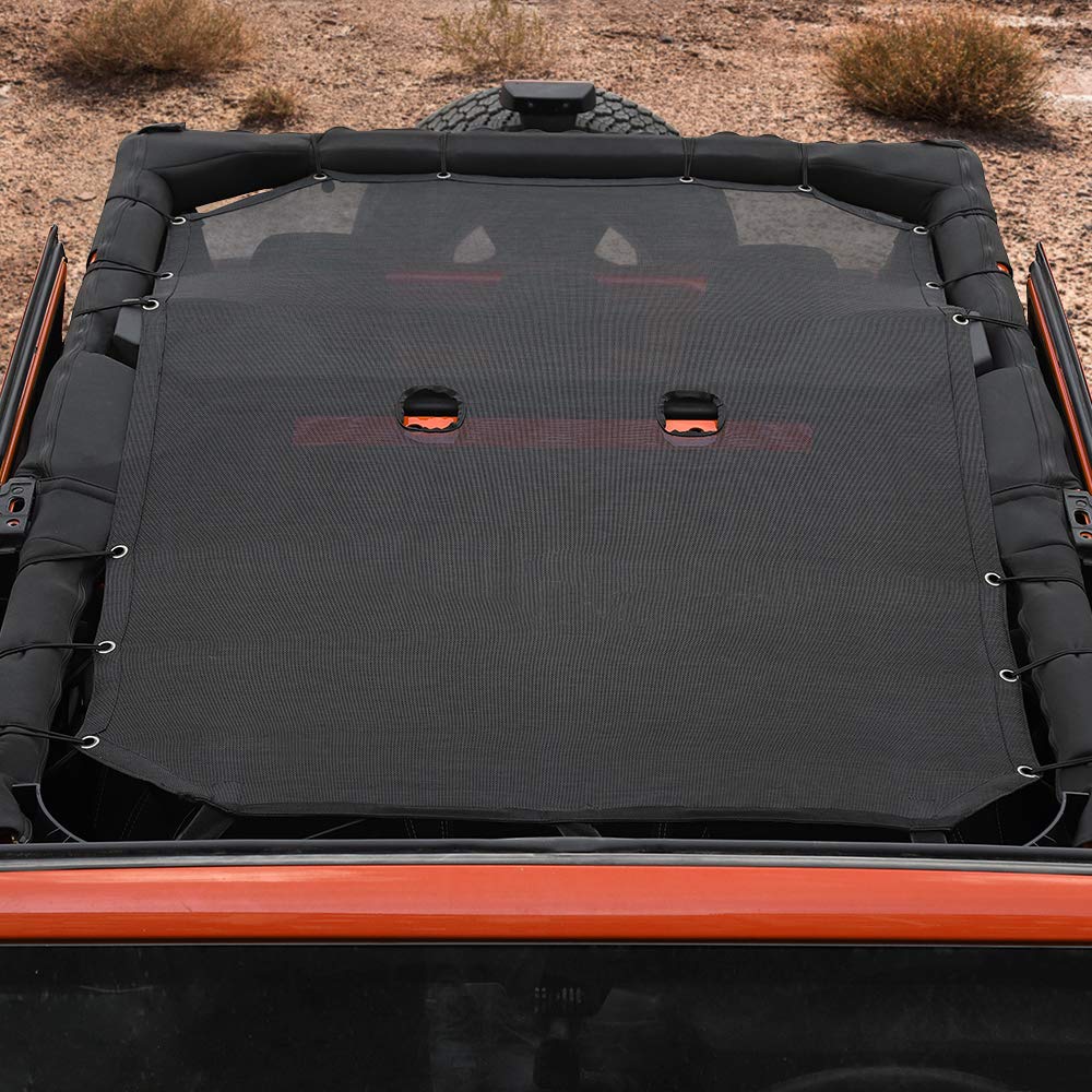 Voodonala installed on Jeep JK soft top showing shaded cabin comfort