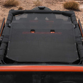 Voodonala installed on Jeep JK soft top showing shaded cabin comfort