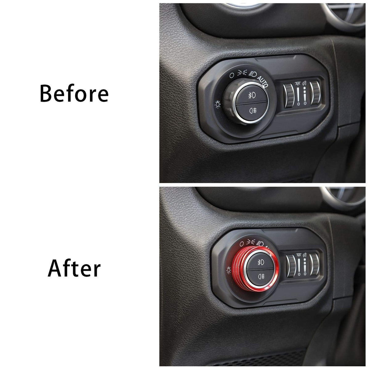 Voodonala lifestyle shot in Jeep interior showing cohesive red accent for sportier cabin look