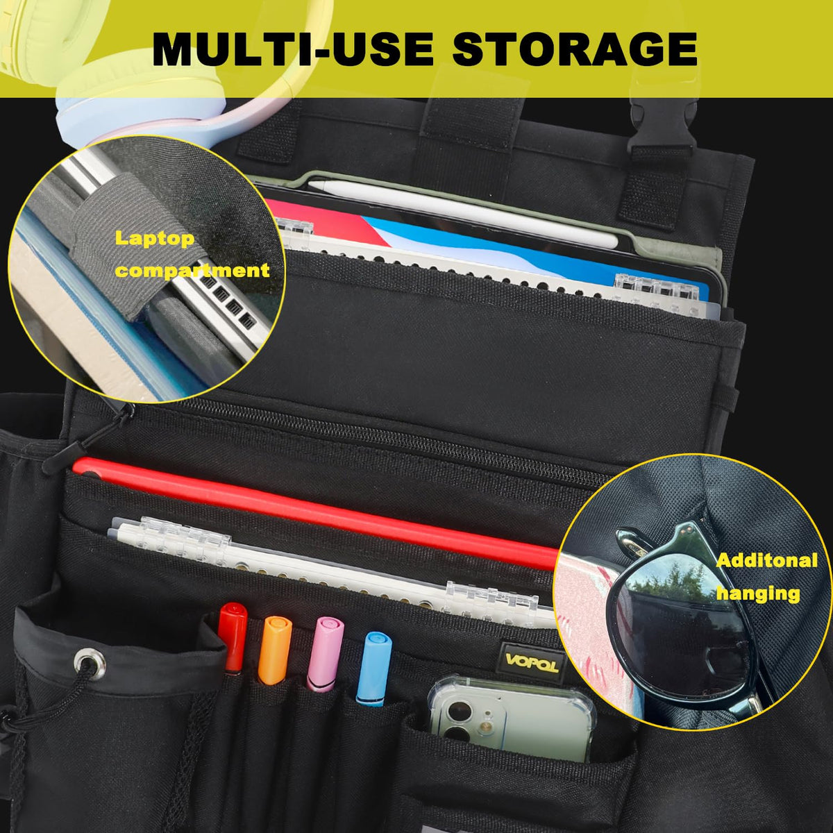 VOPQL pocket detail with tablet inserted for fast device access