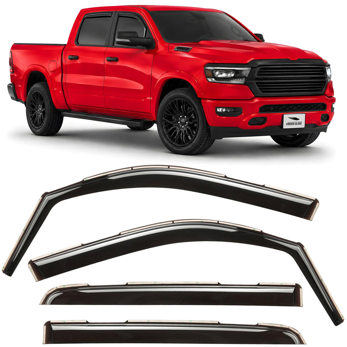 Voron Glass front packaging showing fit for Dodge RAM 1500 and protection benefit