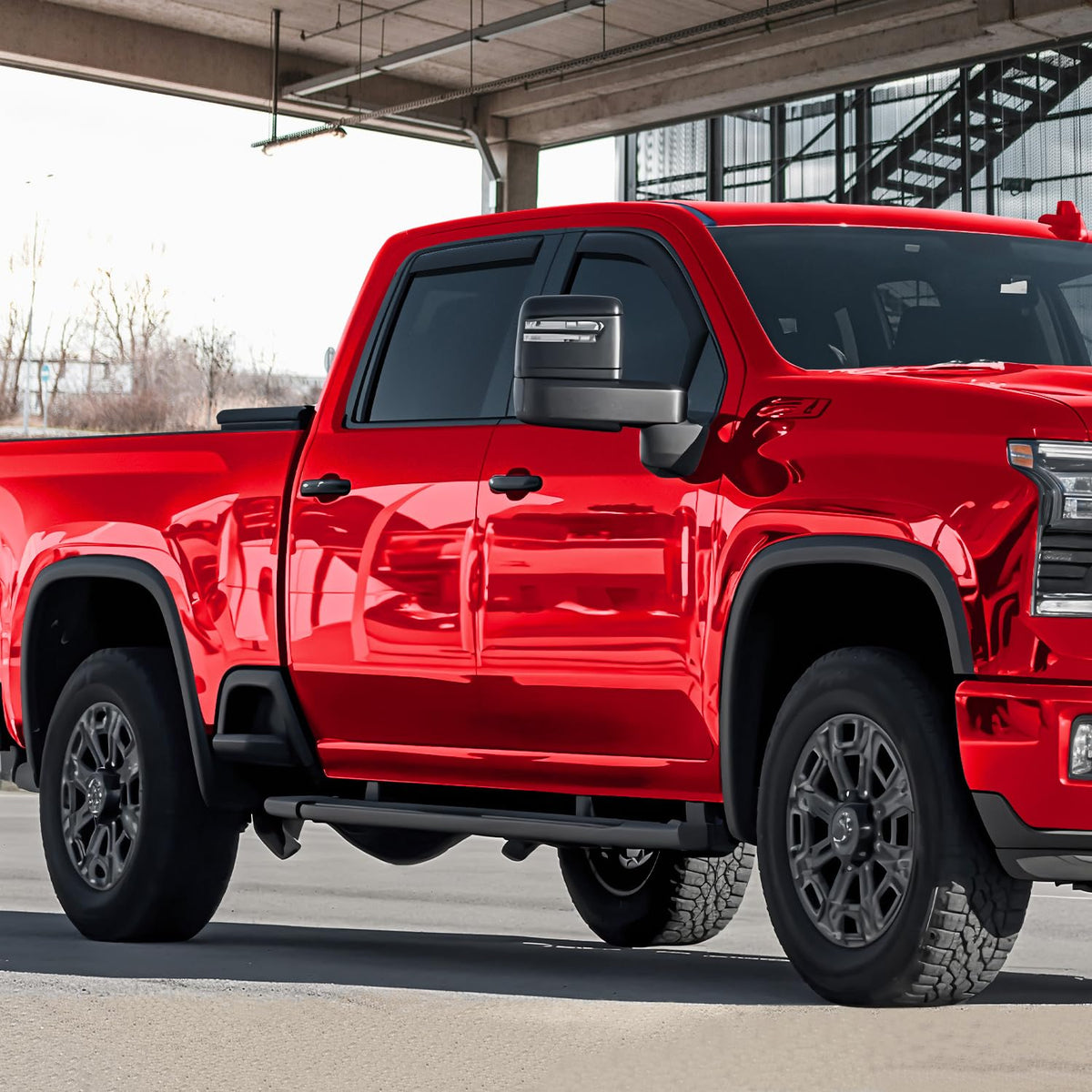 Voron Glass installed on Silverado left side demonstrating improved ventilation
