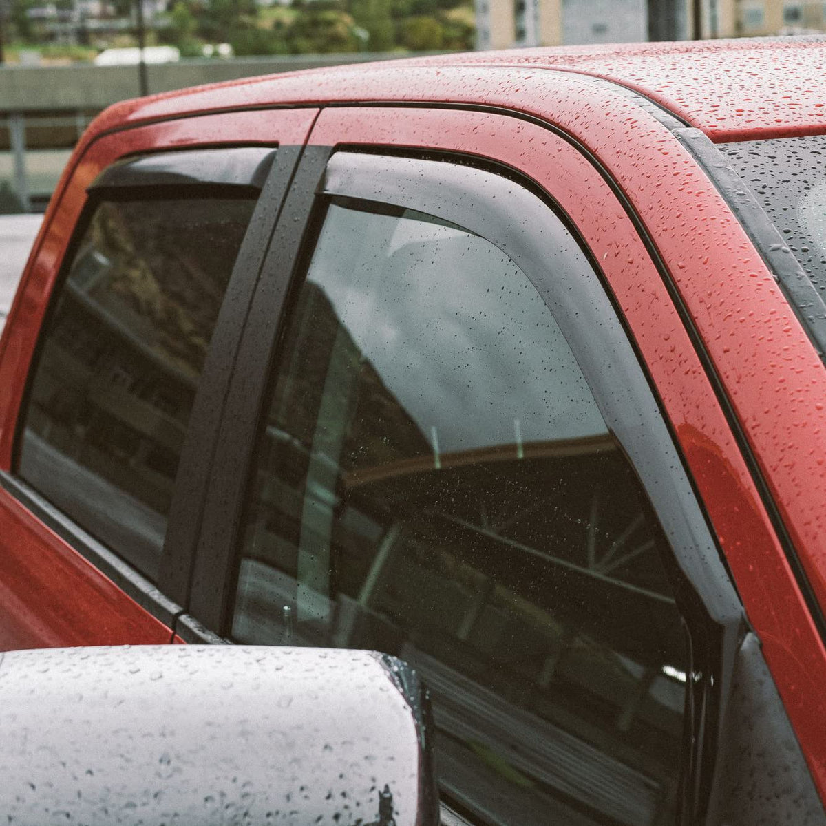 Voron Glass rear visor overview on truck improving airflow and rain defense