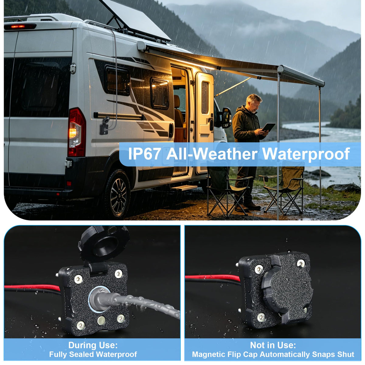 VORZOKISPL magnetic flip cap closed protecting socket from rain and dust