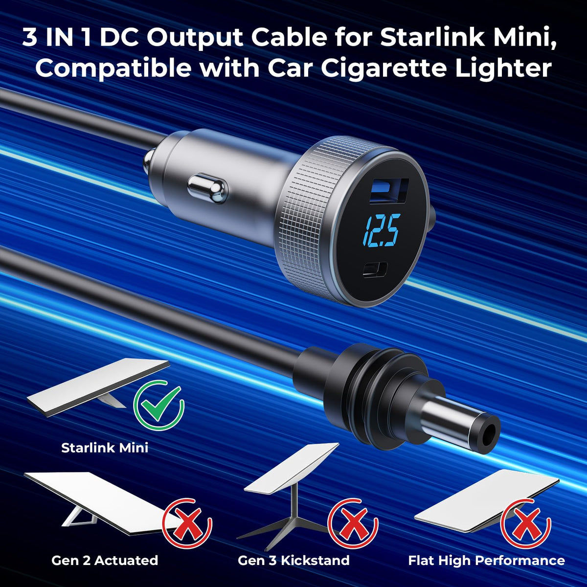 Vostolobo close-up of dedicated DC plug for Starlink Mini ensuring correct connection