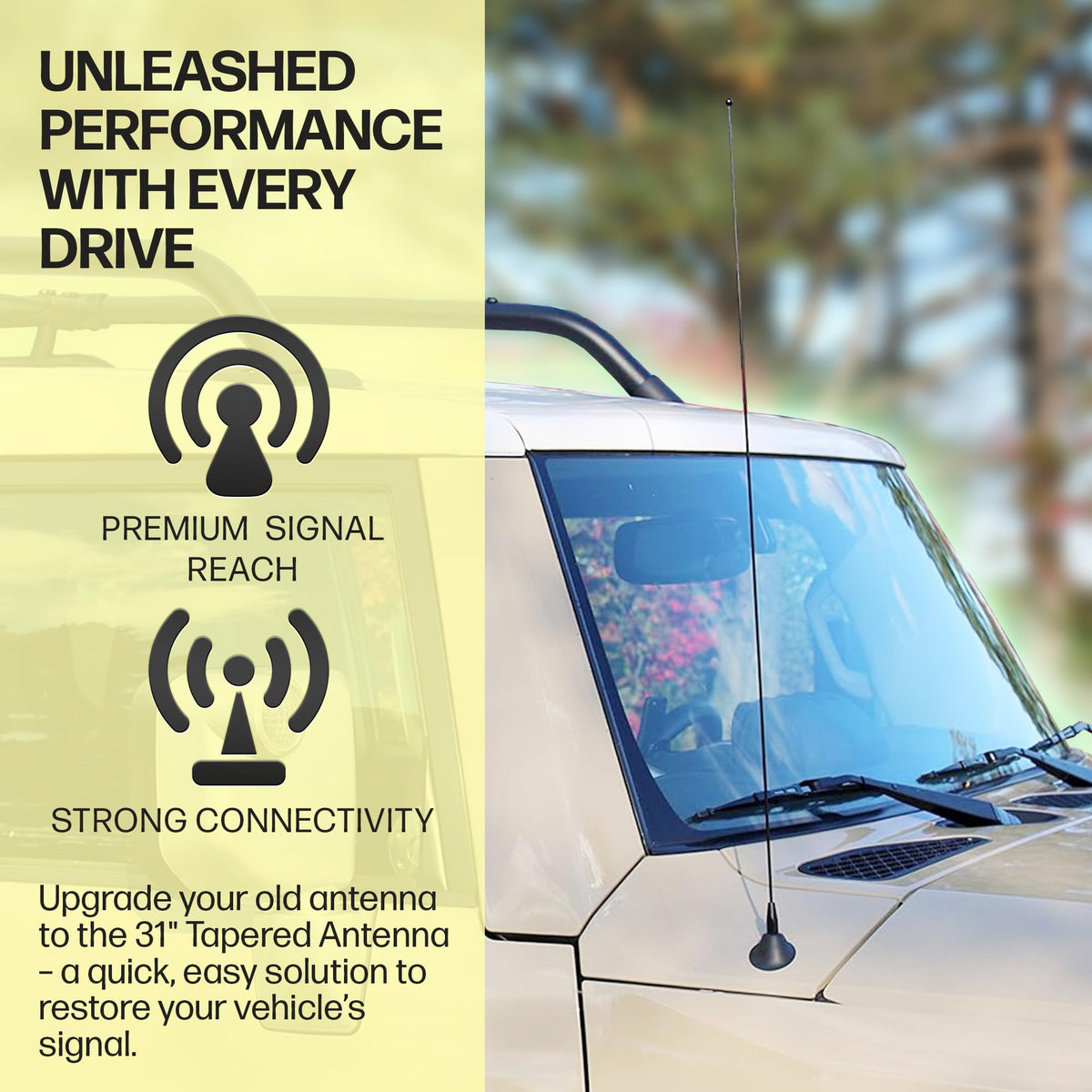 Votex antenna installed on Jeep Wrangler illustrating clean integrated appearance