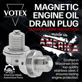 Votex side profile of drain plug highlighting CNC finish and strength benefit