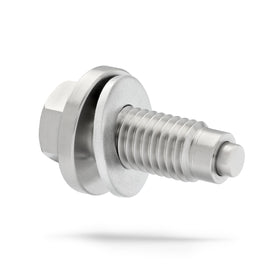 Votex drain plug front view showing solid stainless-steel construction and fitment benefit