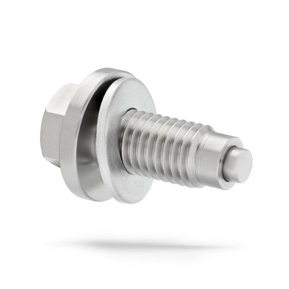 Votex drain plug front view showing solid stainless-steel construction and fitment benefit