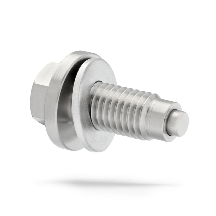 Votex drain plug front view showing solid stainless-steel construction and fitment benefit