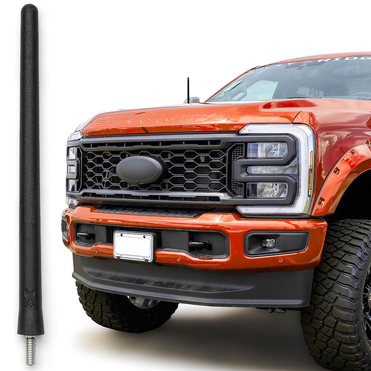 Votex front profile antenna on F-250 showing low-profile benefit