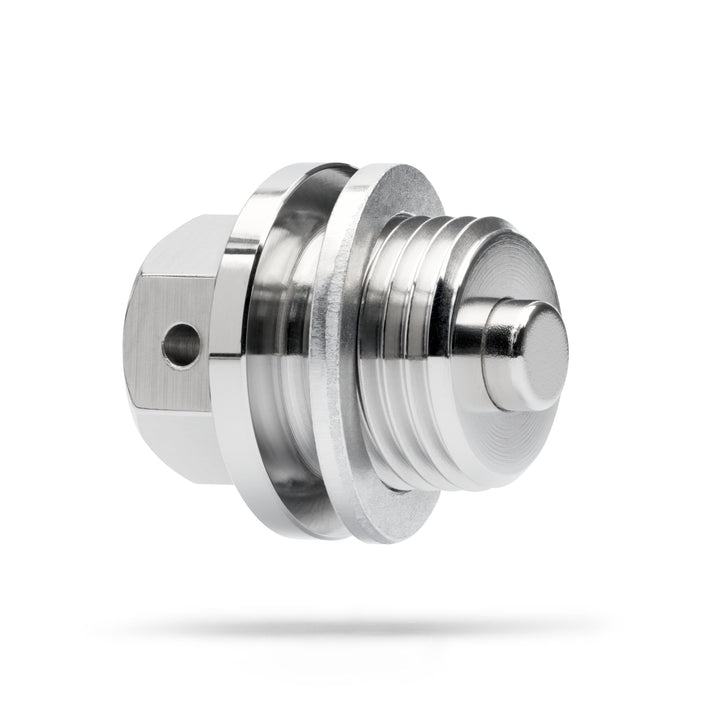 Votex front view of stainless steel drain plug showcasing robust design and fit