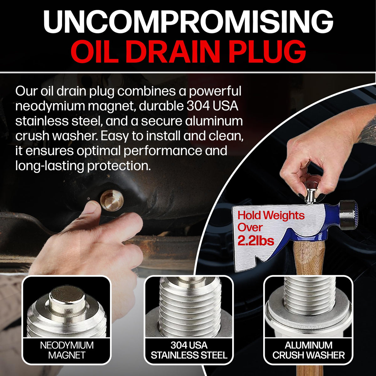 Votex drain plug in hand for size comparison showing compactness benefit