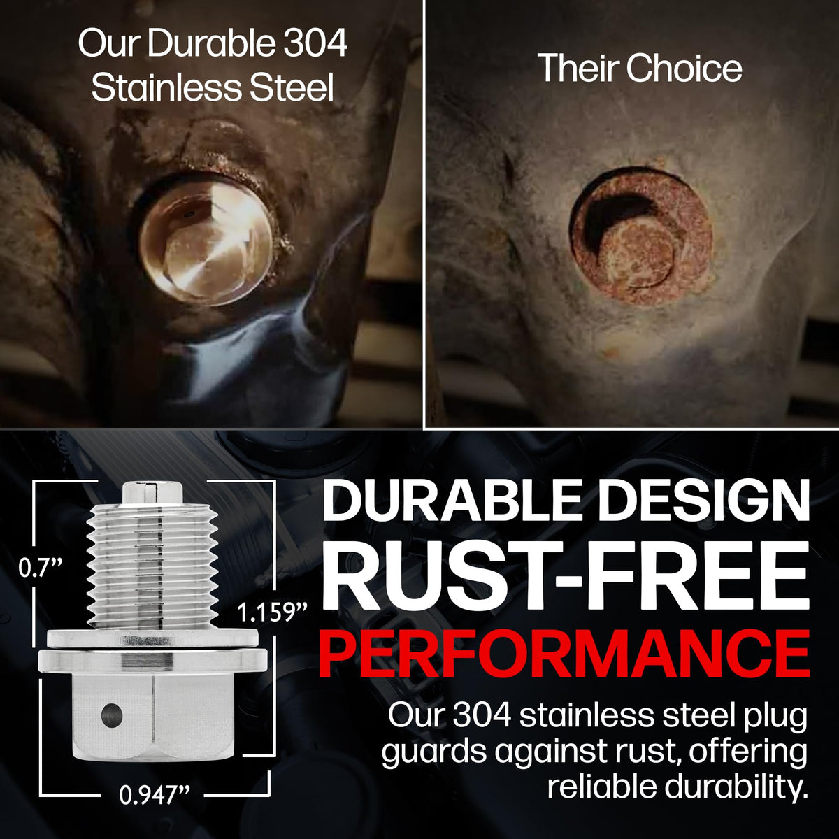 Votex plugged oil pan under car showing fit and maintenance convenience benefit