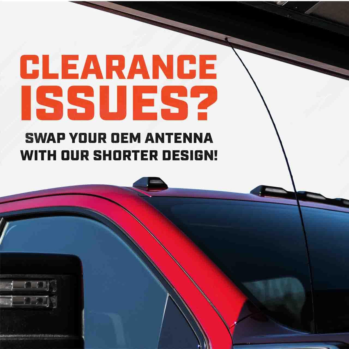 Votex antenna on truck going through car wash demonstrating durability
