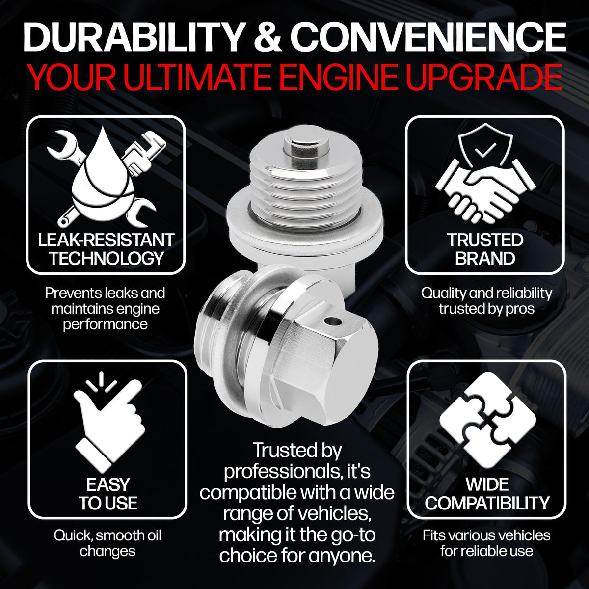 Votex with included aluminum crush washer and 14mm wrench for easy install