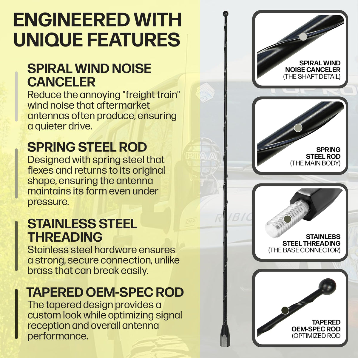 Votex close-up of wind-noise cancellation coil reducing highway whistle