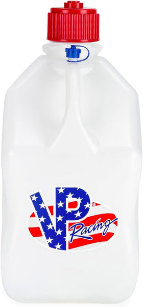 VP Racing jug front packaging showing capacity and patriotic design benefit of easy identification