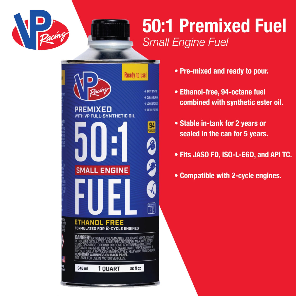 VP Racing Fuels close-up of pour spout for spill-free fueling