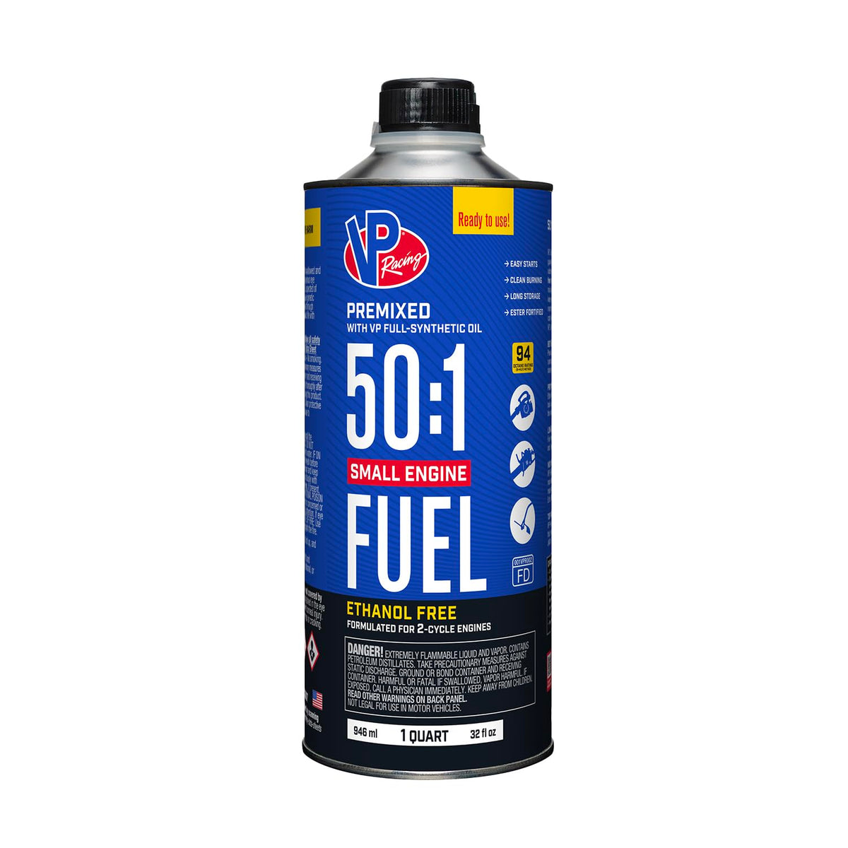 VP Racing Fuels quart in hand for size and pour control benefits