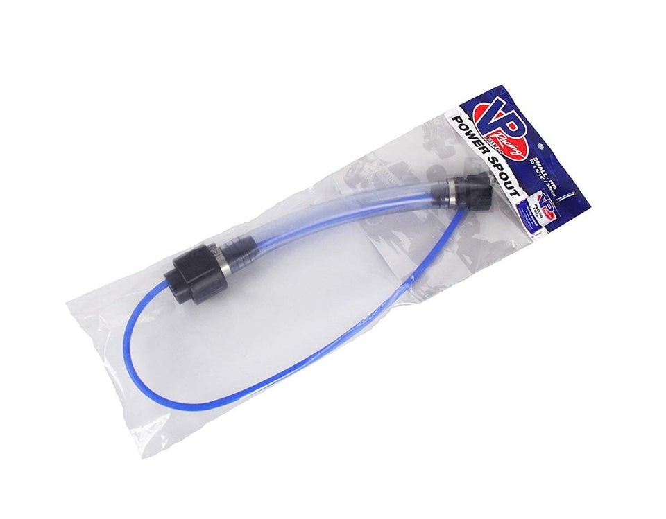 VP Racing power spout attached to pail showing secure leak-free pouring