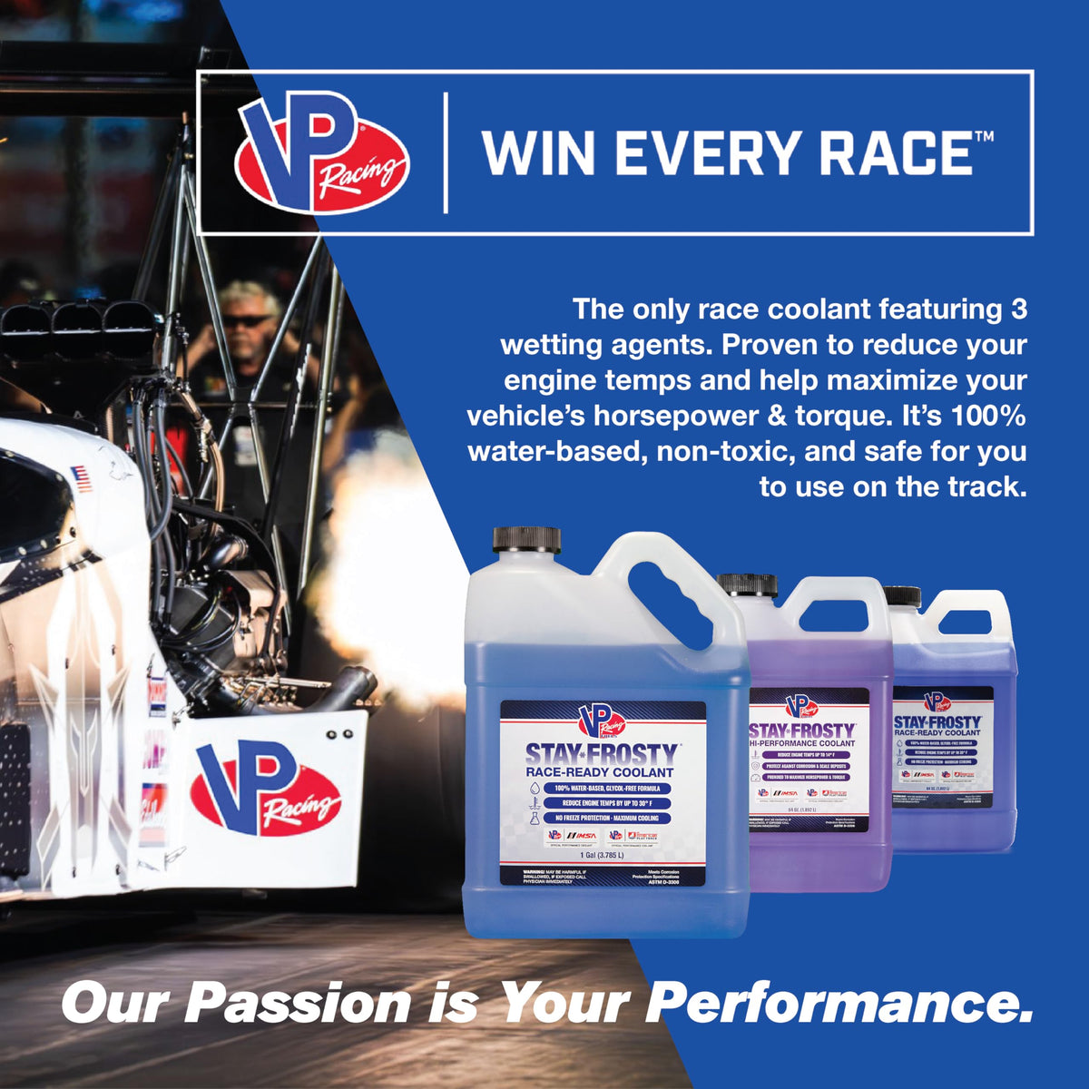 VP Racing clear fluid texture close-up showing contaminant-free water