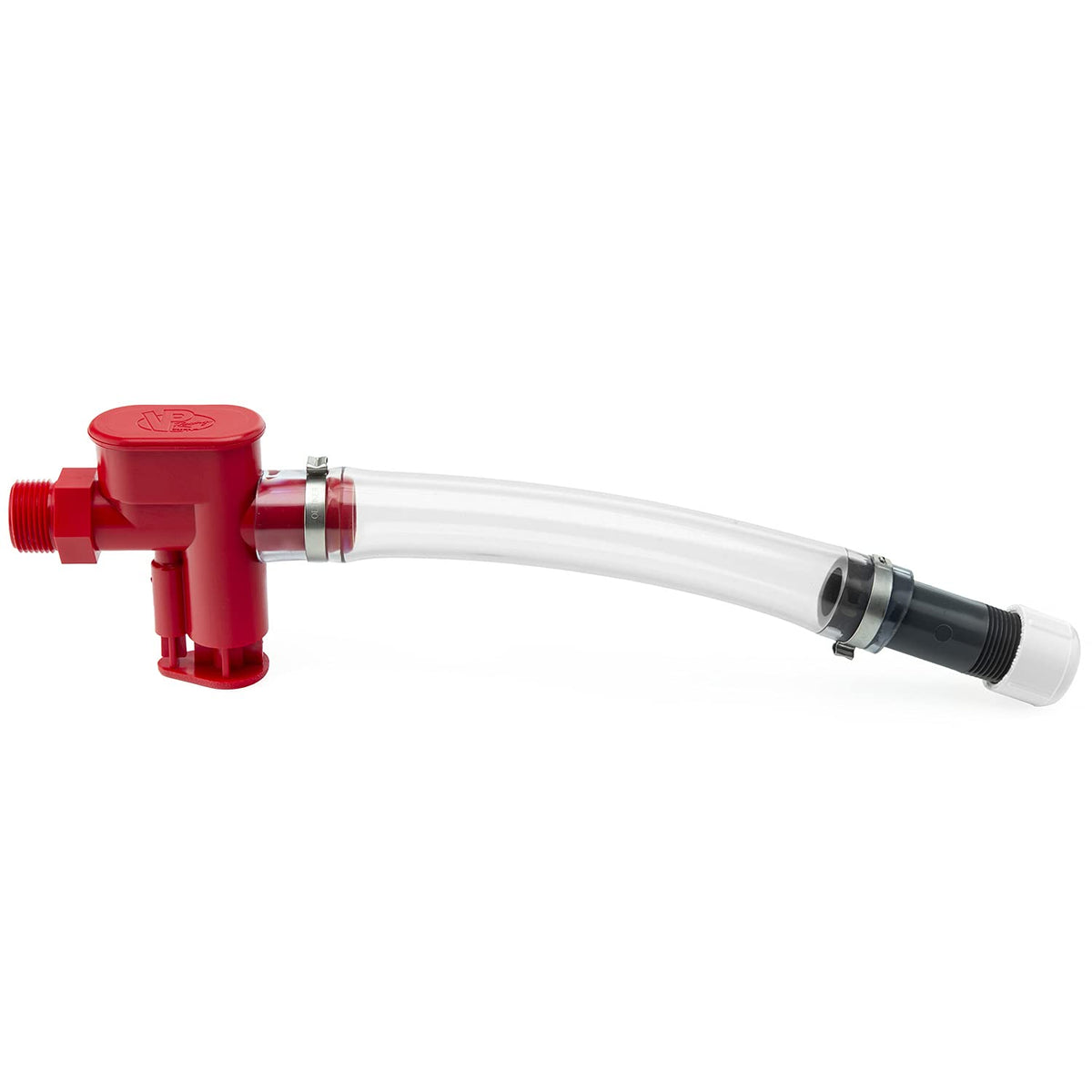 VP Racing hose attached to a 5.5 gallon jug demonstrating leak-free connection