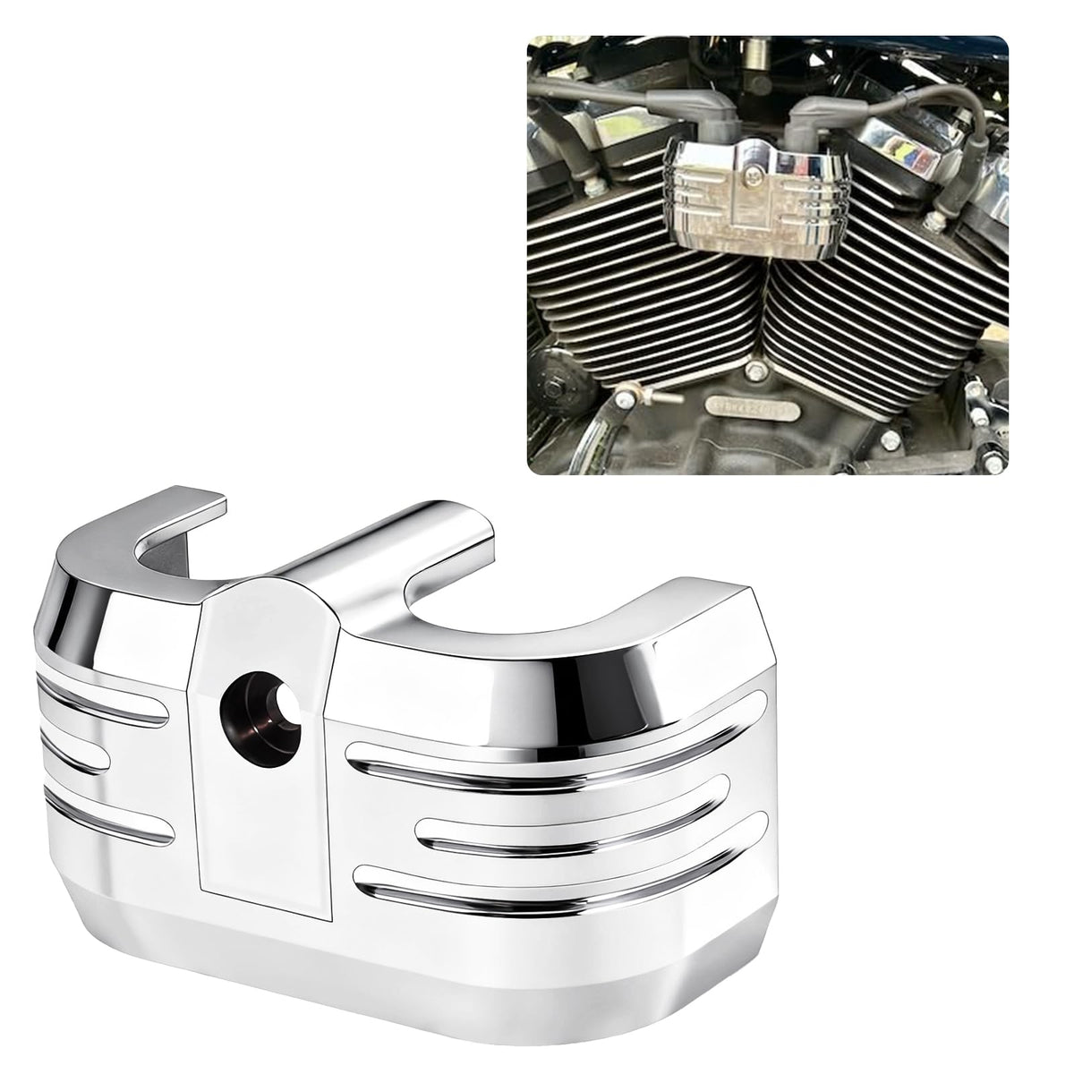 VPZMT chrome ignition coil cover front view showing polished finish and fit