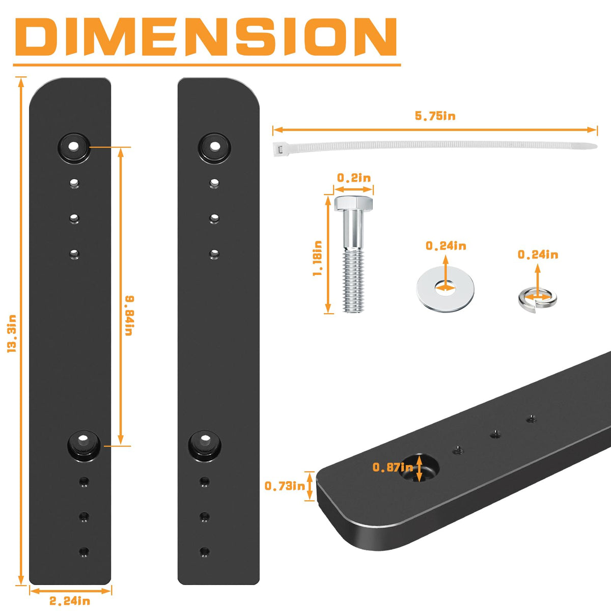 VPZMT layout of included hardware pieces for quick bolt-on installation