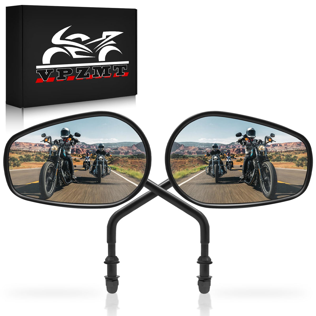 VPZMT lifestyle photo on touring motorcycle showing enhanced rear view benefit