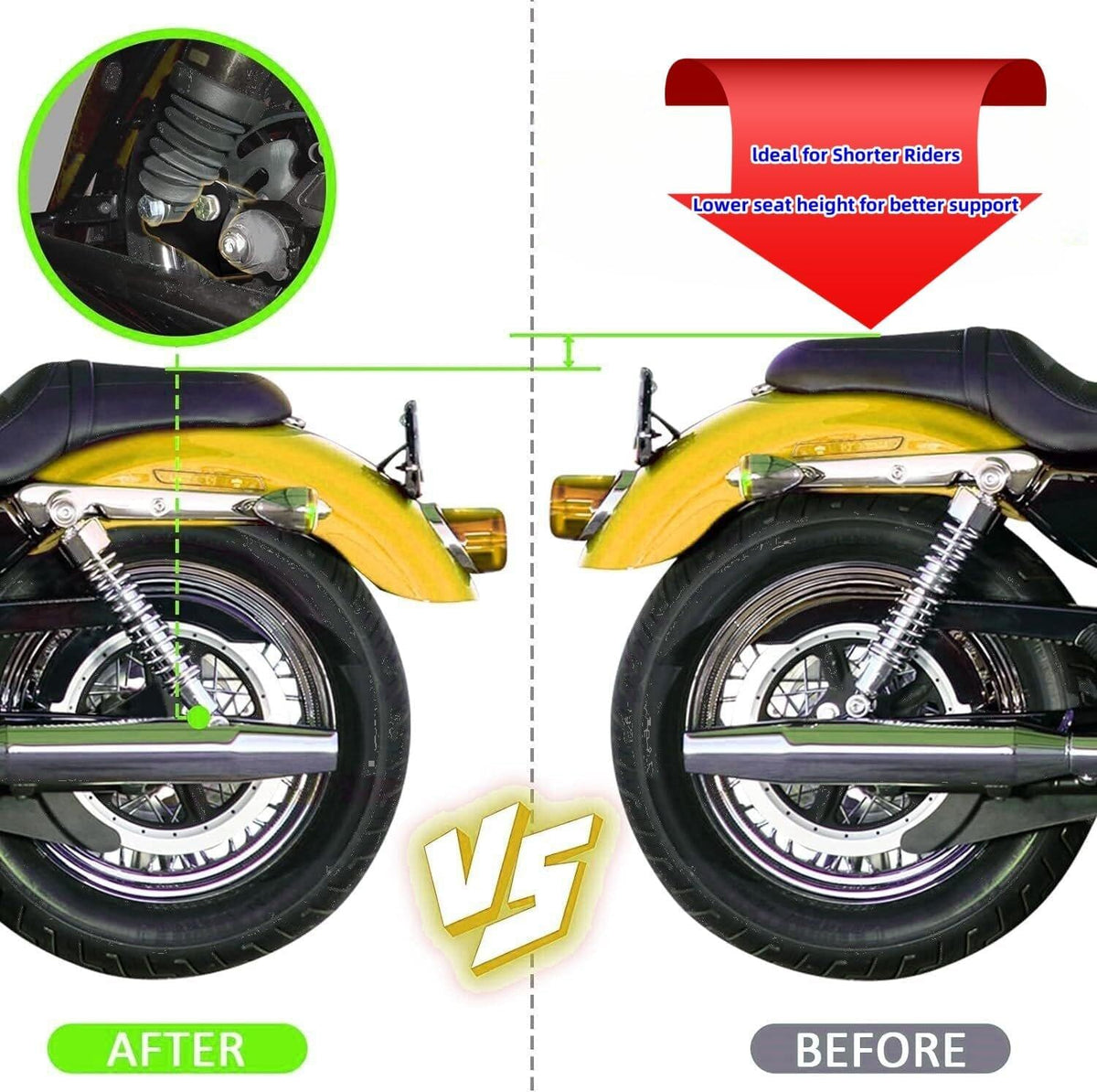 VPZMT lowering blocks lifestyle on Road Glide showing improved rider reach