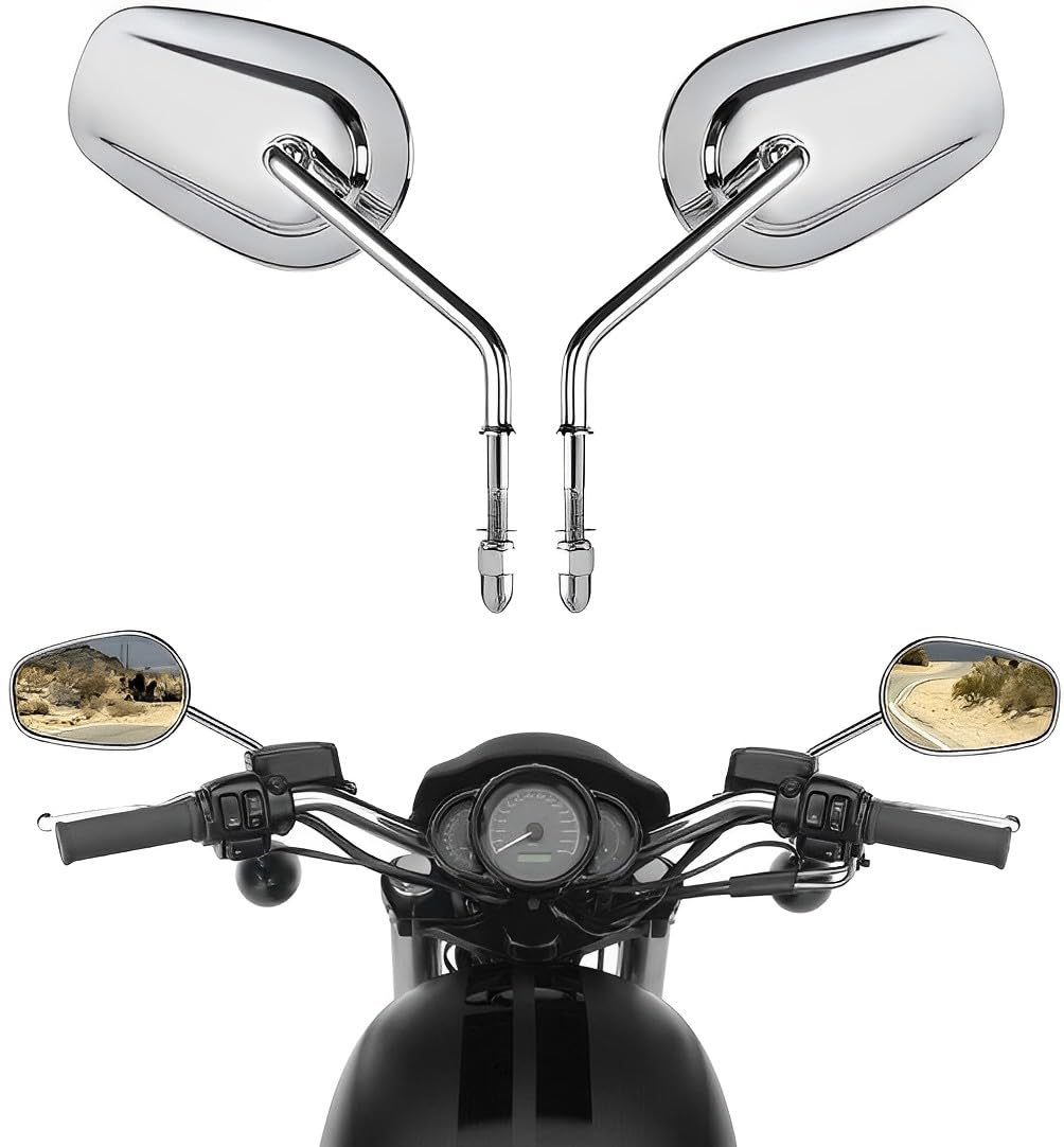 VPZMT front view chrome teardrop mirror showing shape and polished finish benefit