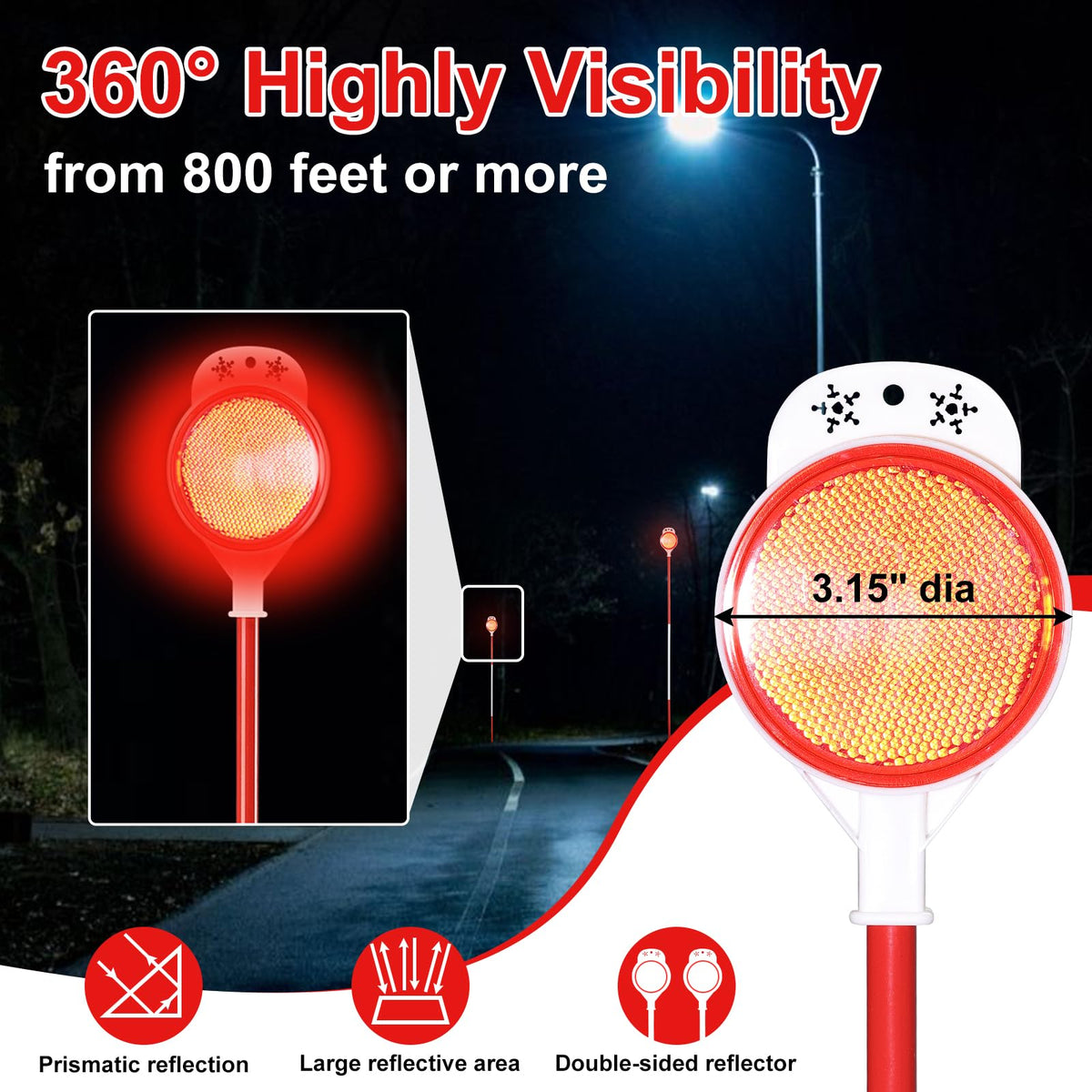 VRIEZOP close-up of 3.15-inch double-sided reflector disc highlighting bright return visibility