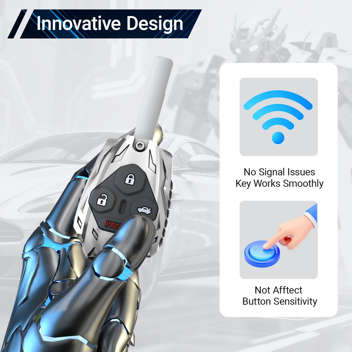 Vruwcey installed on key in hand illustrating exact fit and improved feel for everyday handling