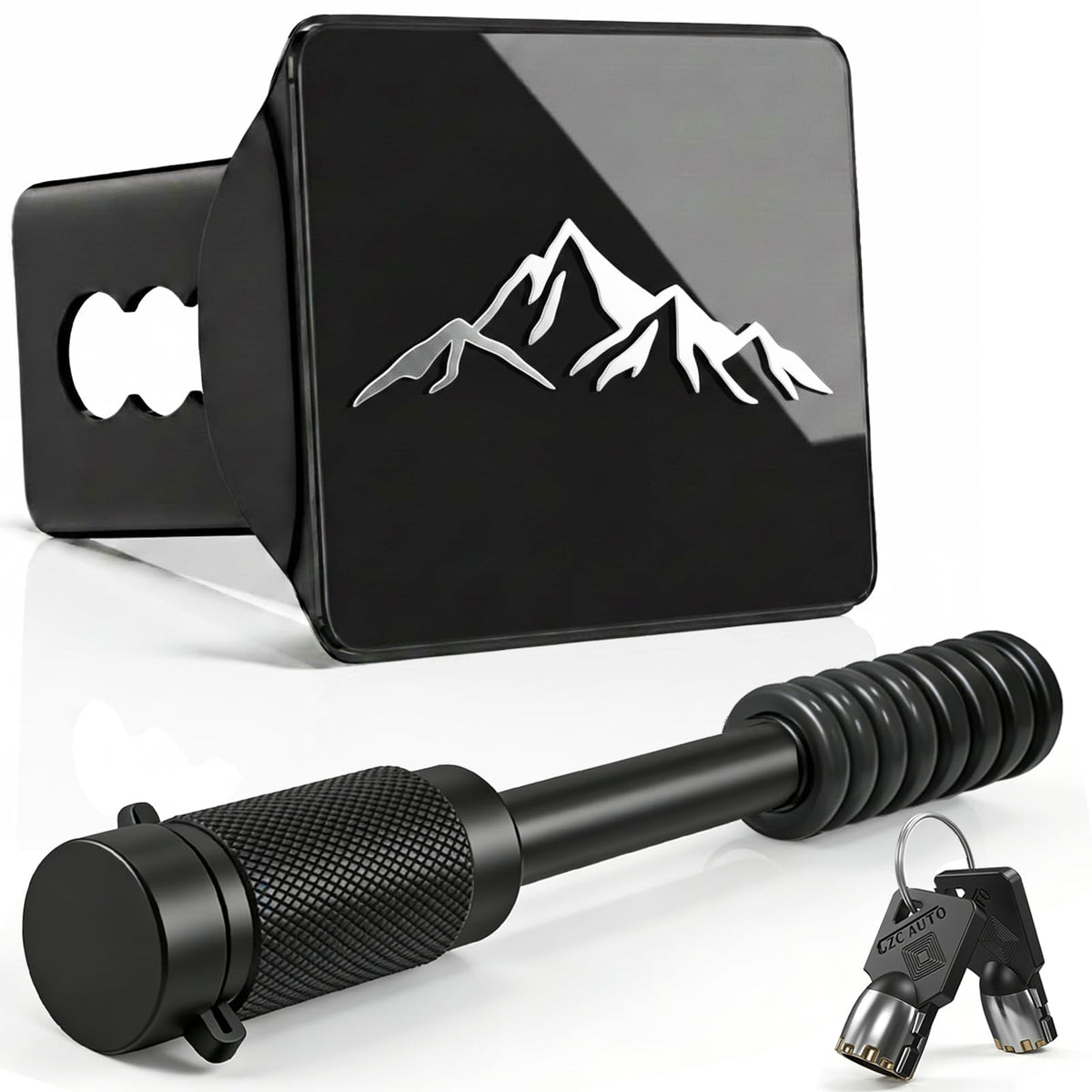Vrxsond front view mountain range hitch cover showing stylish finish and curb appeal