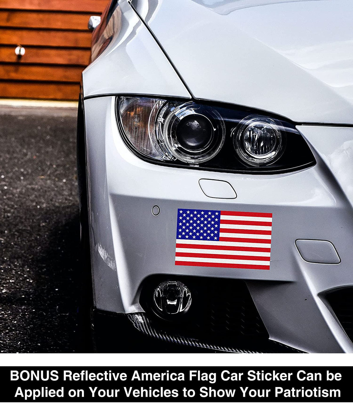 VSHIELD reflective flag sticker included adds visible patriotism
