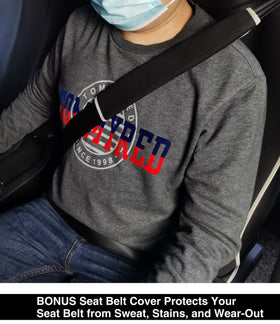 VSHIELD neoprene seat belt cover detail showing comfort and sweat protection