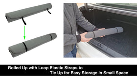 VSHIELD size comparison on seat showing 58x22 inch universal coverage