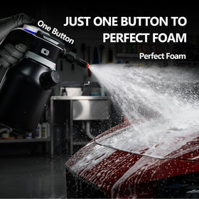 VSSOC spraying thick foam on a car demonstrating improved dirt-lifting action
