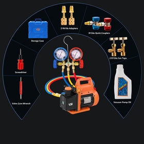 VTG VOGTEN pump and gauges connected to a car A/C system for practical use