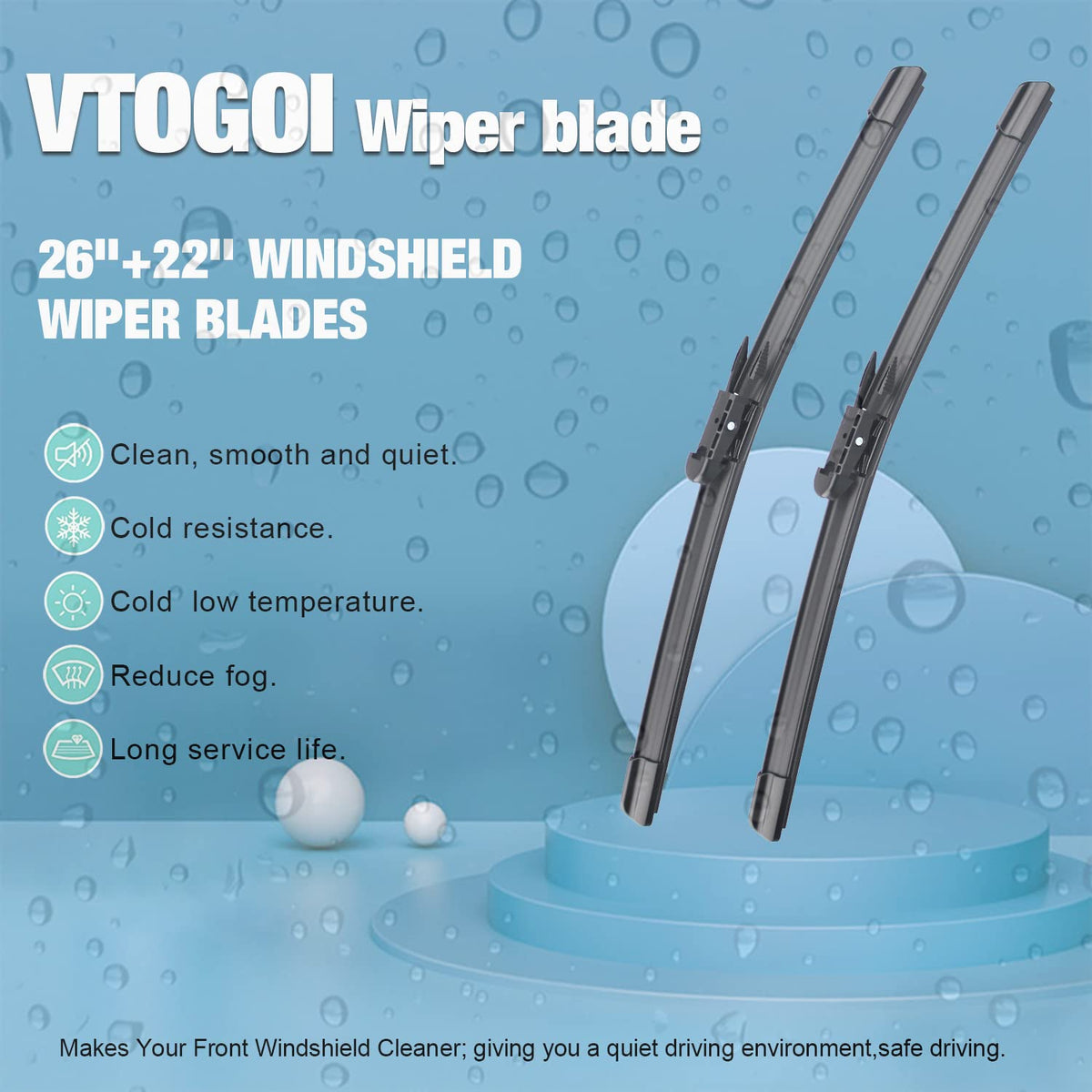 VTOGOI driver side 26 inch blade closeup demonstrating secure windshield contact